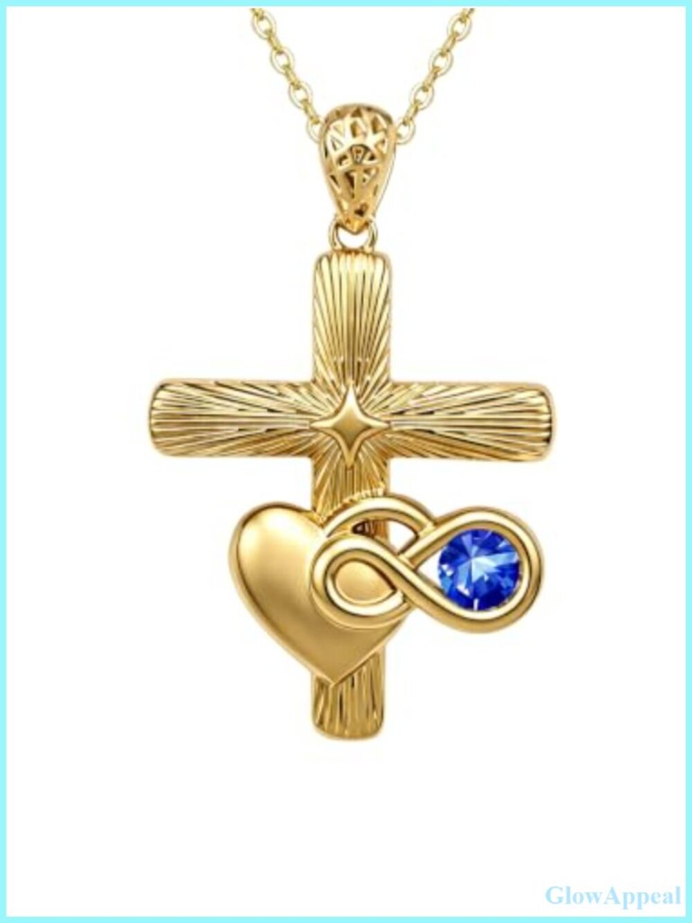 18K Gold Plated Cross Infinity Heart Pendant Necklace Cubic Zirconia